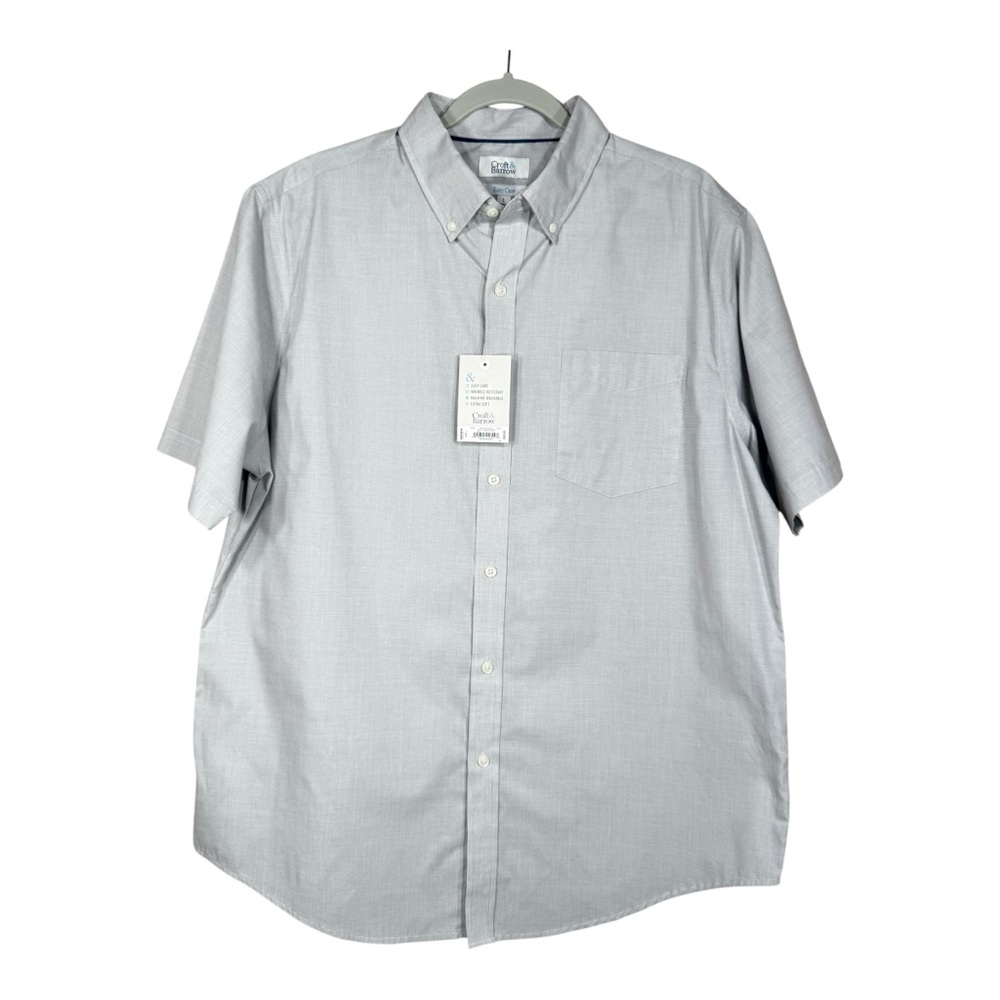 NEW Croft & Barrow Easy Care Cliff Gray Short Sleeve Button Down Shirt Size L